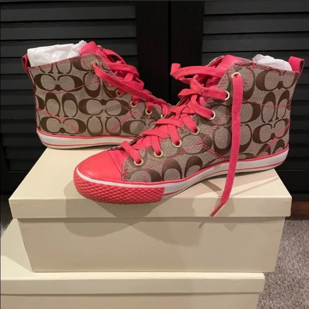 Coach 8.5 Signature Pink high top sneakers BARBIE BARBIECORE - Picture 5 of 7